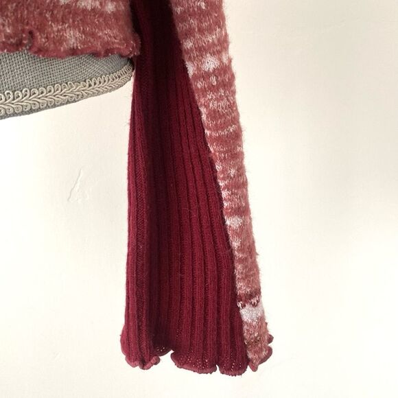 Free People Red & Pink Knit Sweater Cowl Neck Puff Sz L Boho Cottagecore NWT - Picture 16 of 16